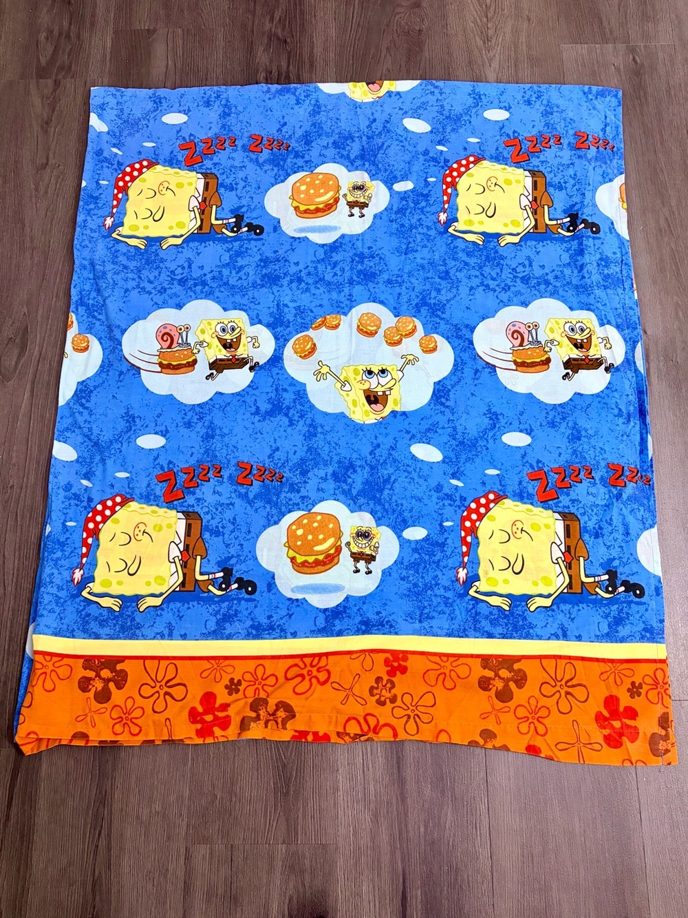 2004 Vintage SpongeBob Square Pants FULL Size Flatbed Bed Sheet by Viacom/EUC